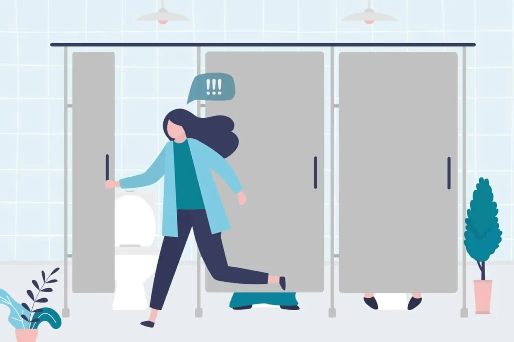graphic of Urine incontinence Maplehurst woman running to the toilet.