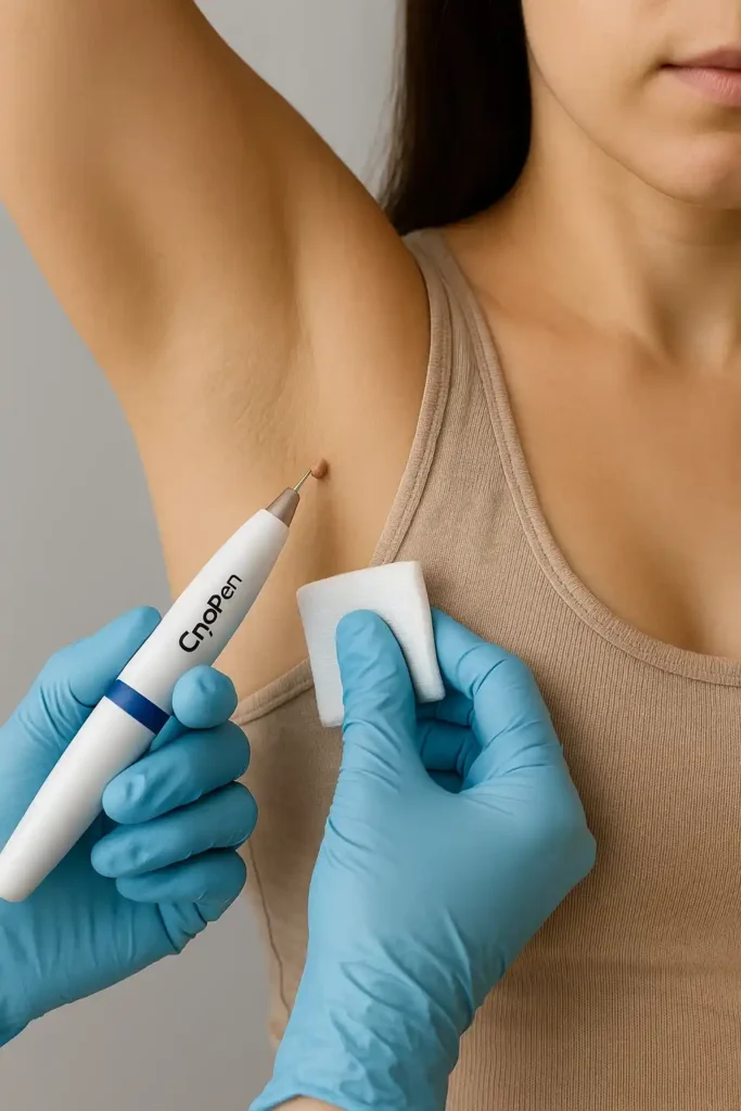 woman having cryopen to remove underarm skin tags Maplehurst